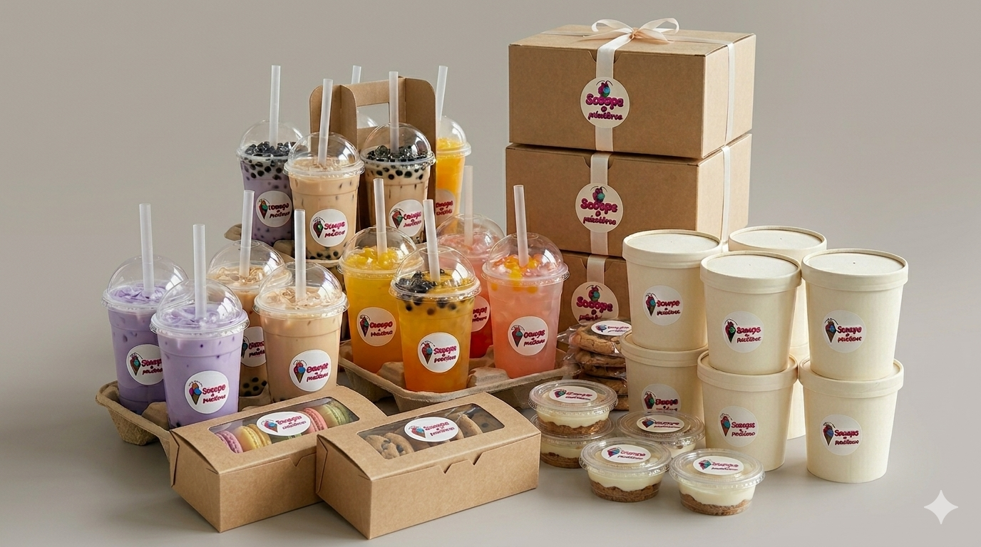 Large order drinks and dessert selection